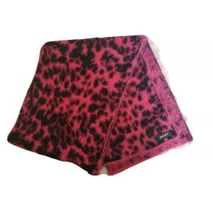 DKNY Women's Fuzzy Animal Print Knit Scarf -